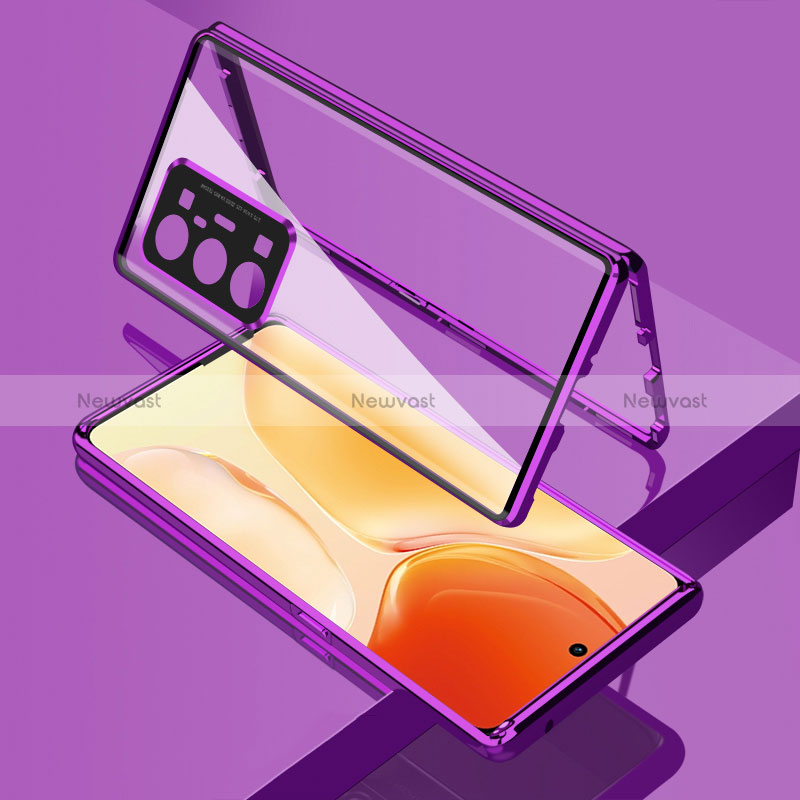 Luxury Aluminum Metal Frame Mirror Cover Case 360 Degrees for Vivo X70 Pro+ Plus 5G Purple