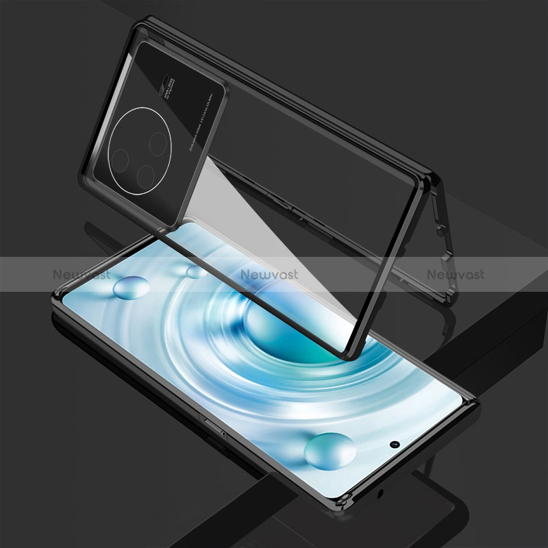 Luxury Aluminum Metal Frame Mirror Cover Case 360 Degrees for Vivo X80 5G Black