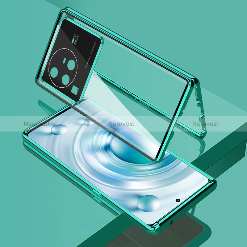 Luxury Aluminum Metal Frame Mirror Cover Case 360 Degrees for Vivo X80 Pro 5G Green