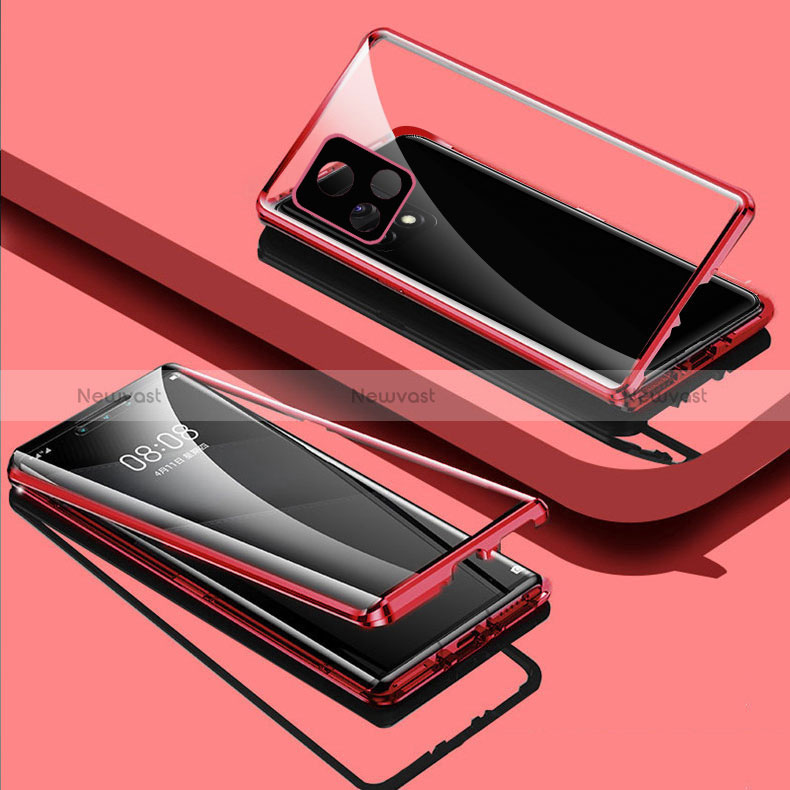 Luxury Aluminum Metal Frame Mirror Cover Case 360 Degrees for Vivo Y31s 5G Red