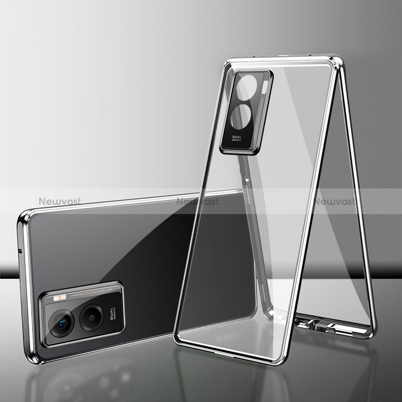 Luxury Aluminum Metal Frame Mirror Cover Case 360 Degrees for Vivo Y35m 5G
