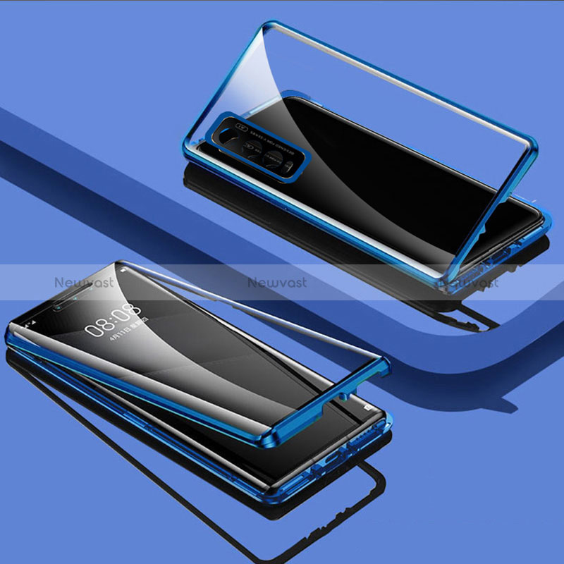 Luxury Aluminum Metal Frame Mirror Cover Case 360 Degrees for Vivo Y50t Blue