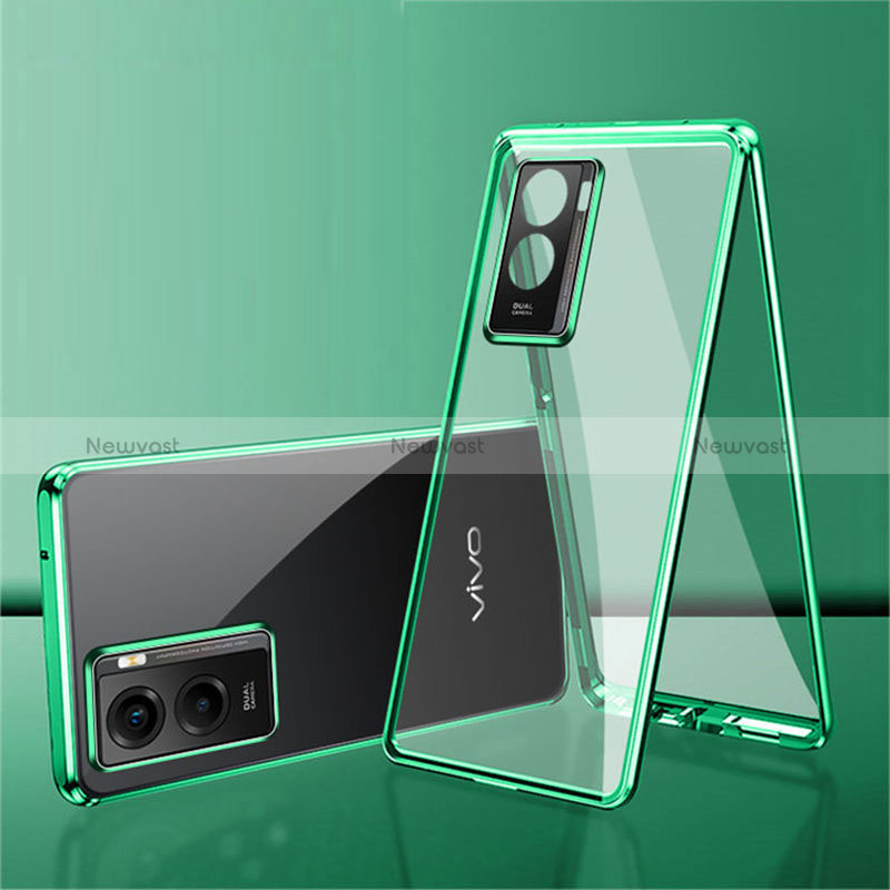 Luxury Aluminum Metal Frame Mirror Cover Case 360 Degrees for Vivo Y55s (2021) Green