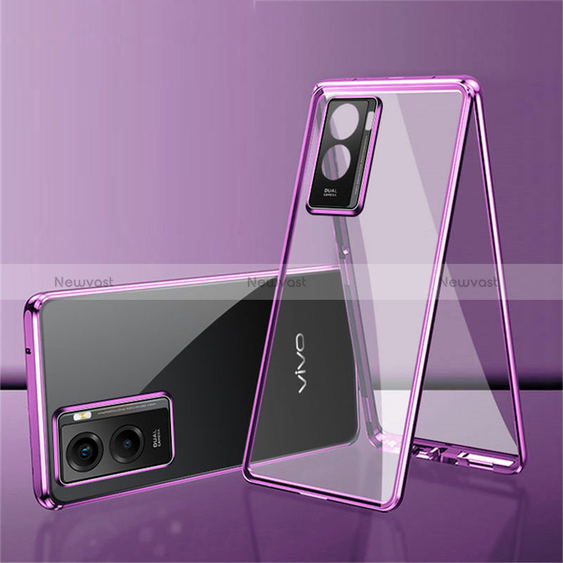 Luxury Aluminum Metal Frame Mirror Cover Case 360 Degrees for Vivo Y55s (2021) Purple