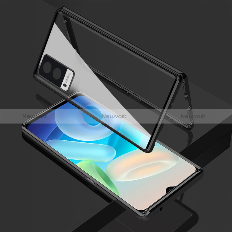 Luxury Aluminum Metal Frame Mirror Cover Case 360 Degrees for Vivo Y71t 5G Black