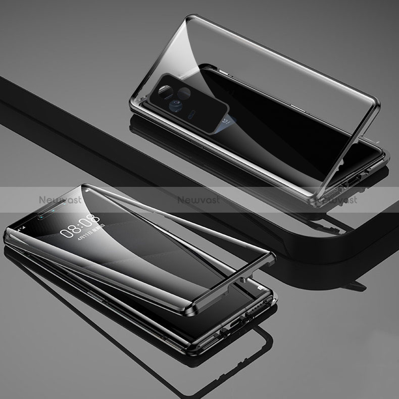 Luxury Aluminum Metal Frame Mirror Cover Case 360 Degrees for Vivo Y73 (2021) Black