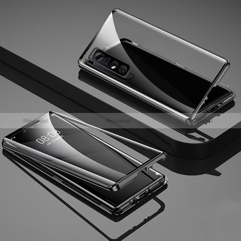 Luxury Aluminum Metal Frame Mirror Cover Case 360 Degrees for Vivo Y73s 5G Black