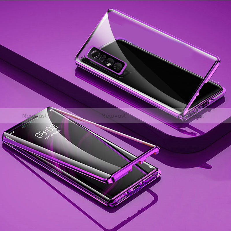 Luxury Aluminum Metal Frame Mirror Cover Case 360 Degrees for Vivo Y73s 5G Purple