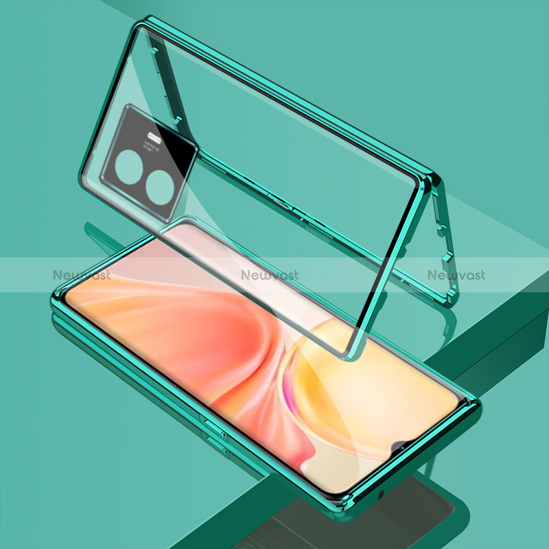 Luxury Aluminum Metal Frame Mirror Cover Case 360 Degrees for Vivo Y77 5G Green