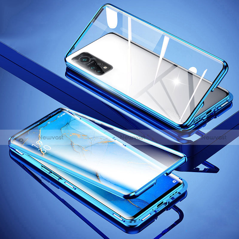 Luxury Aluminum Metal Frame Mirror Cover Case 360 Degrees for Xiaomi Mi 10T Pro 5G Blue