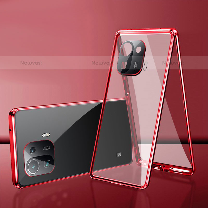 Luxury Aluminum Metal Frame Mirror Cover Case 360 Degrees for Xiaomi Mi 11 Pro 5G Red