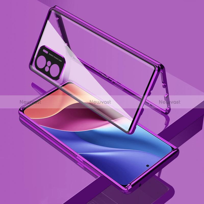 Luxury Aluminum Metal Frame Mirror Cover Case 360 Degrees for Xiaomi Mi 11i 5G Purple