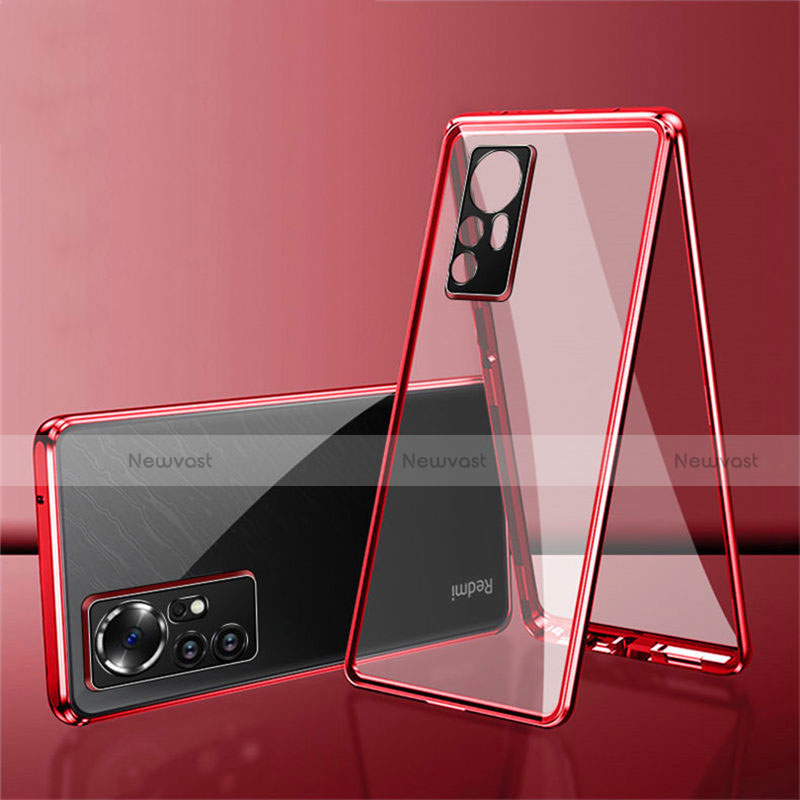 Luxury Aluminum Metal Frame Mirror Cover Case 360 Degrees for Xiaomi Mi 12 5G Red