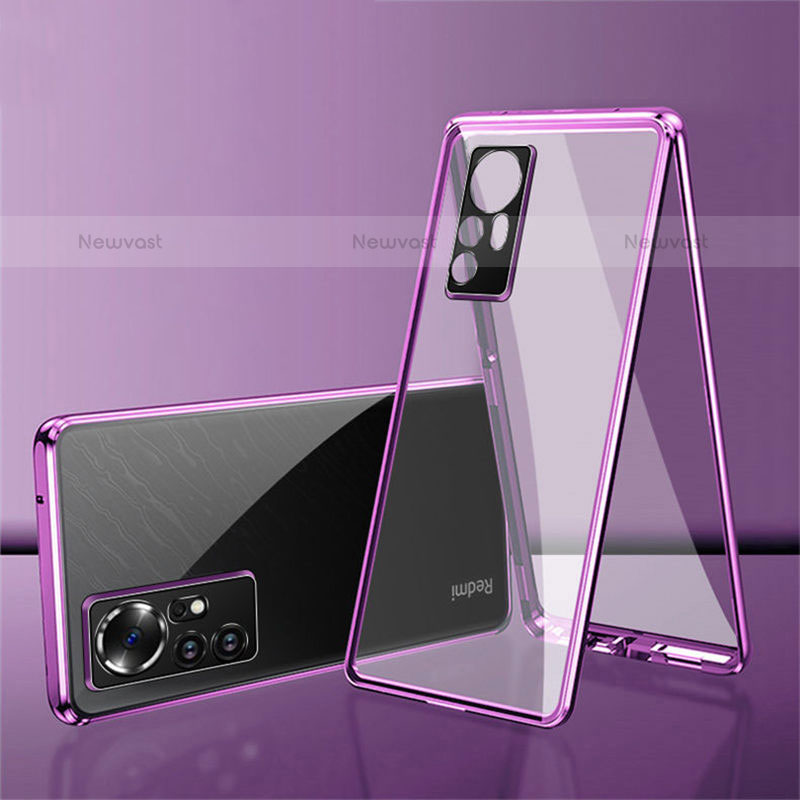 Luxury Aluminum Metal Frame Mirror Cover Case 360 Degrees for Xiaomi Mi 12S 5G Purple