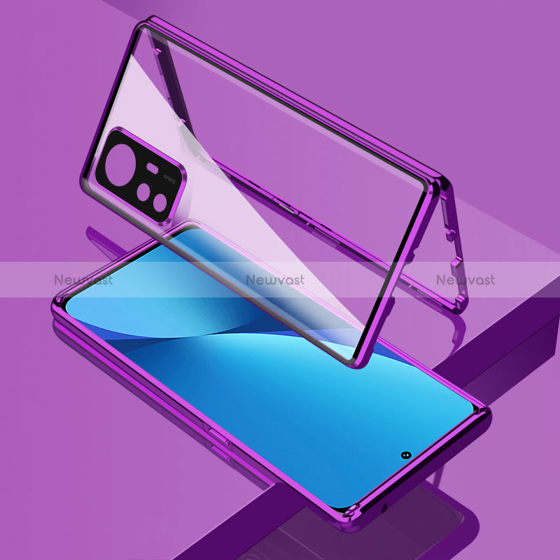 Luxury Aluminum Metal Frame Mirror Cover Case 360 Degrees for Xiaomi Mi 12T 5G Purple