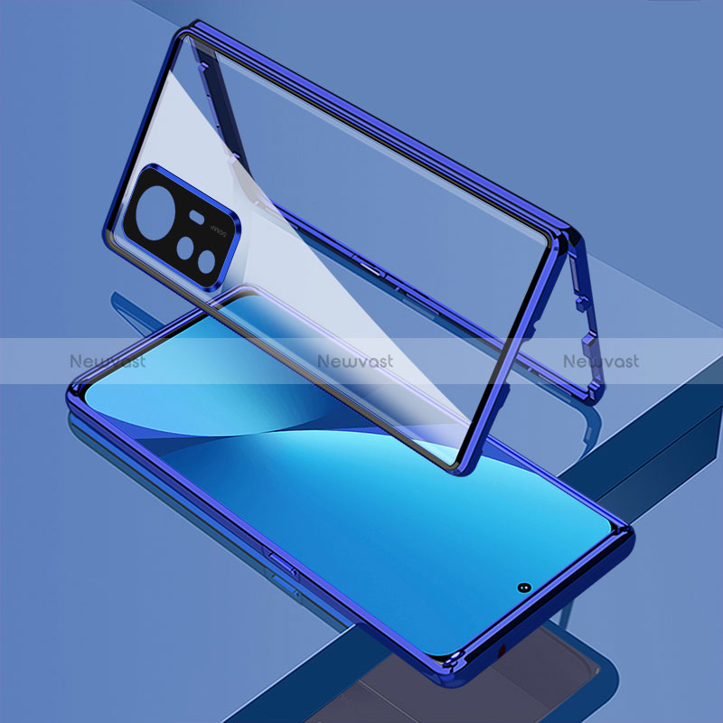 Luxury Aluminum Metal Frame Mirror Cover Case 360 Degrees for Xiaomi Mi 12T Pro 5G Blue