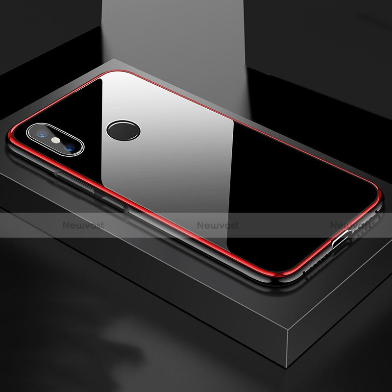 Luxury Aluminum Metal Frame Mirror Cover Case 360 Degrees for Xiaomi Mi 8 Red