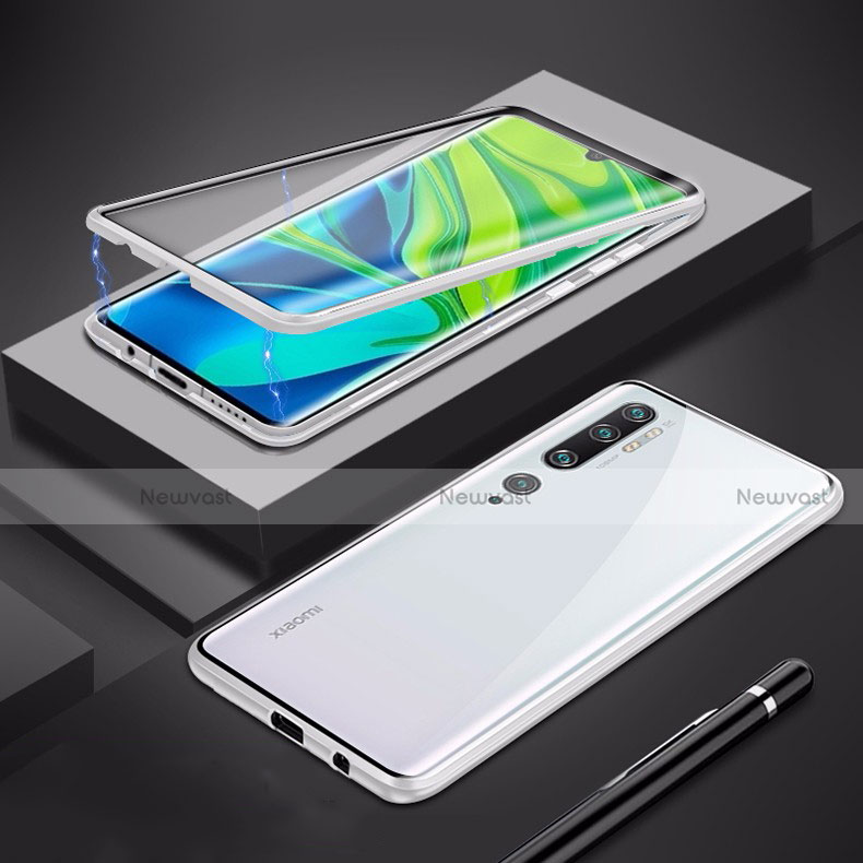 Luxury Aluminum Metal Frame Mirror Cover Case 360 Degrees for Xiaomi Mi Note 10 Pro Silver