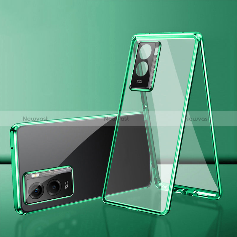 Luxury Aluminum Metal Frame Mirror Cover Case 360 Degrees for Xiaomi Poco C50 Green