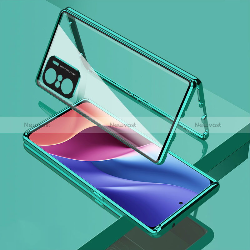 Luxury Aluminum Metal Frame Mirror Cover Case 360 Degrees for Xiaomi Poco F3 5G Green
