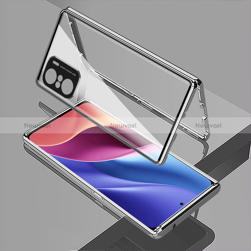 Luxury Aluminum Metal Frame Mirror Cover Case 360 Degrees for Xiaomi Poco F3 5G Silver