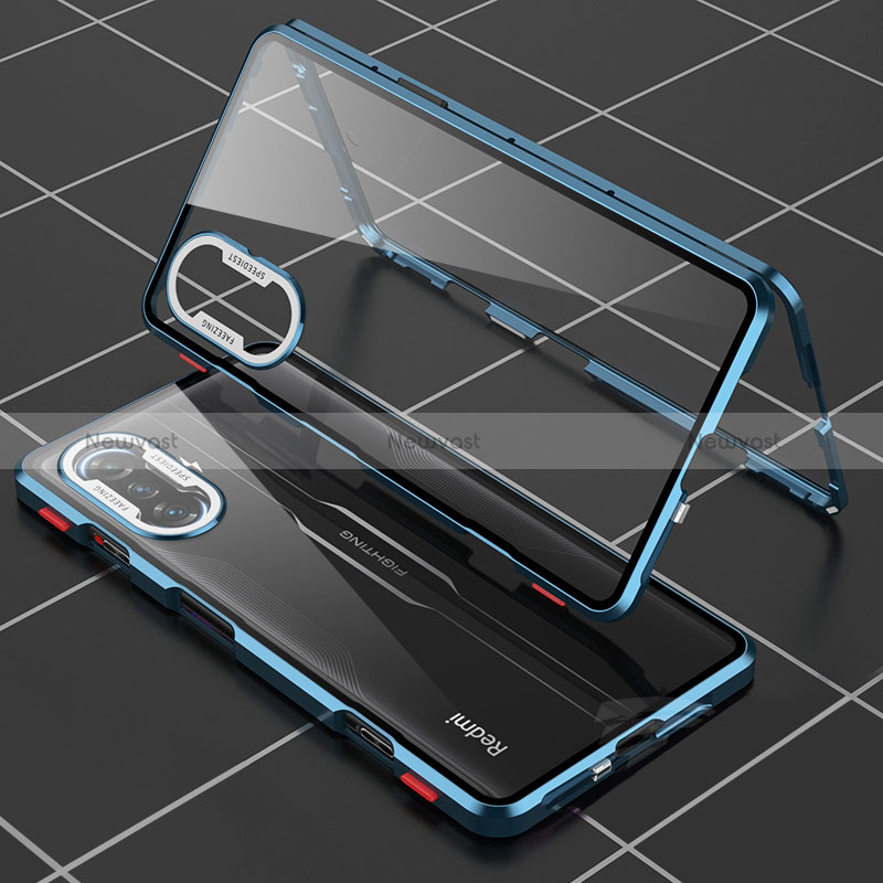 Luxury Aluminum Metal Frame Mirror Cover Case 360 Degrees for Xiaomi Poco F3 GT 5G Blue
