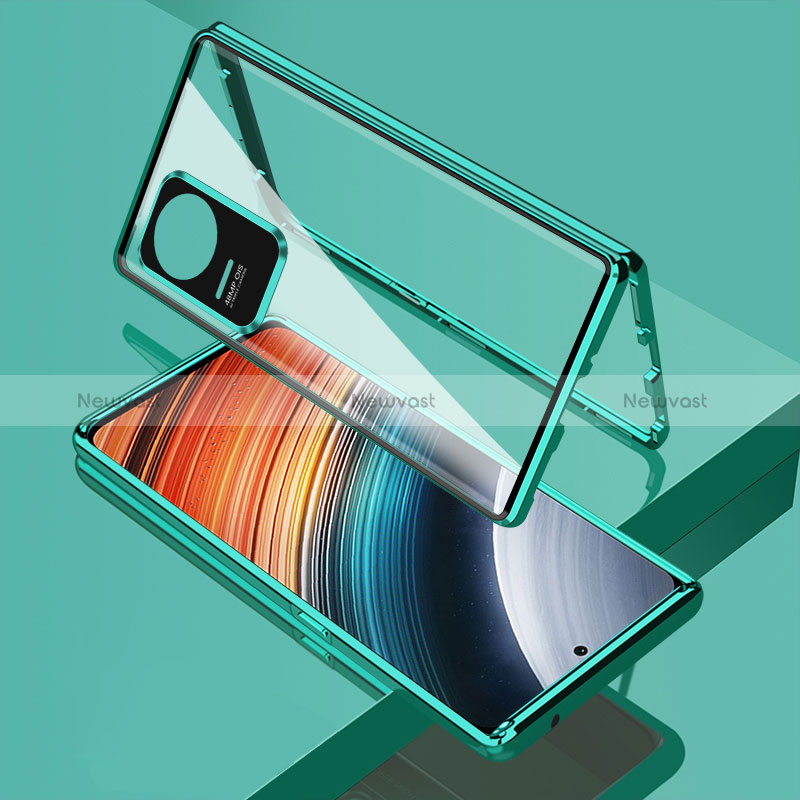 Luxury Aluminum Metal Frame Mirror Cover Case 360 Degrees for Xiaomi Poco F4 5G Green