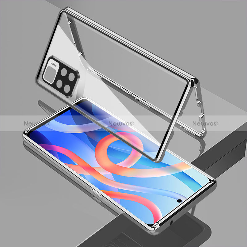 Luxury Aluminum Metal Frame Mirror Cover Case 360 Degrees for Xiaomi Poco M4 Pro 5G Silver
