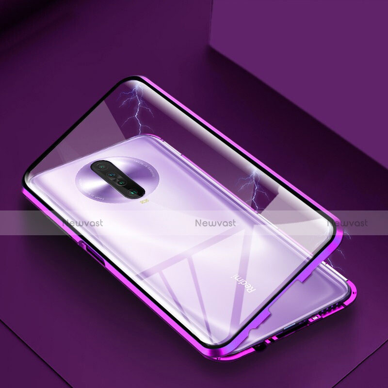 Luxury Aluminum Metal Frame Mirror Cover Case 360 Degrees for Xiaomi Poco X2 Purple