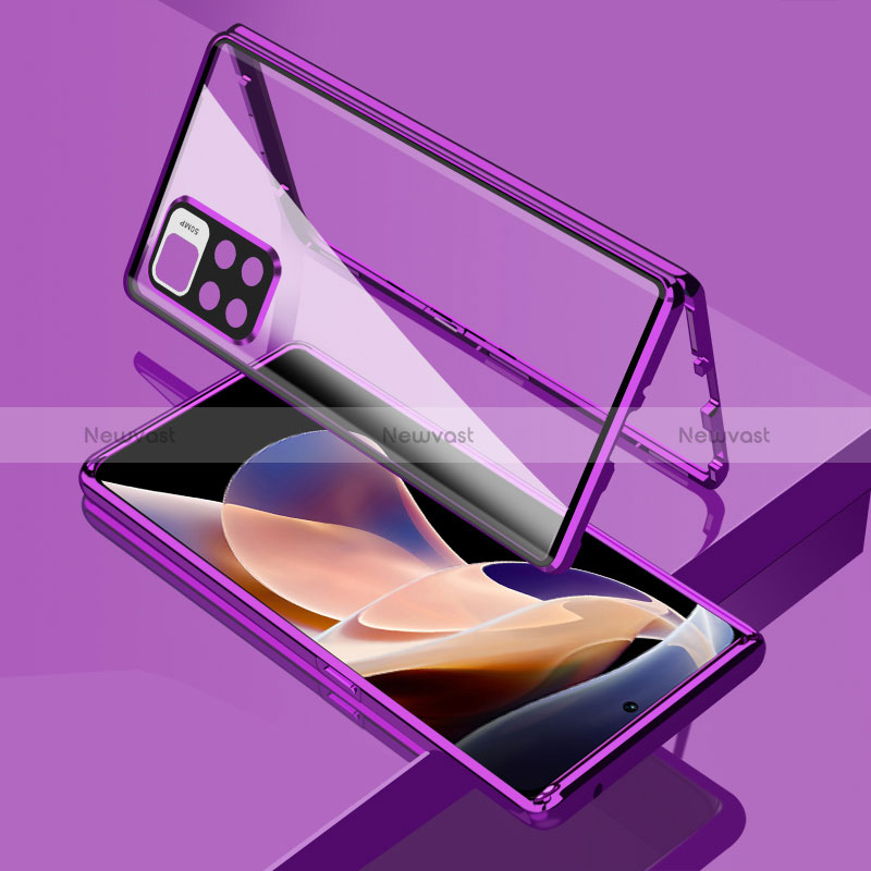 Luxury Aluminum Metal Frame Mirror Cover Case 360 Degrees for Xiaomi Poco X4 NFC Purple