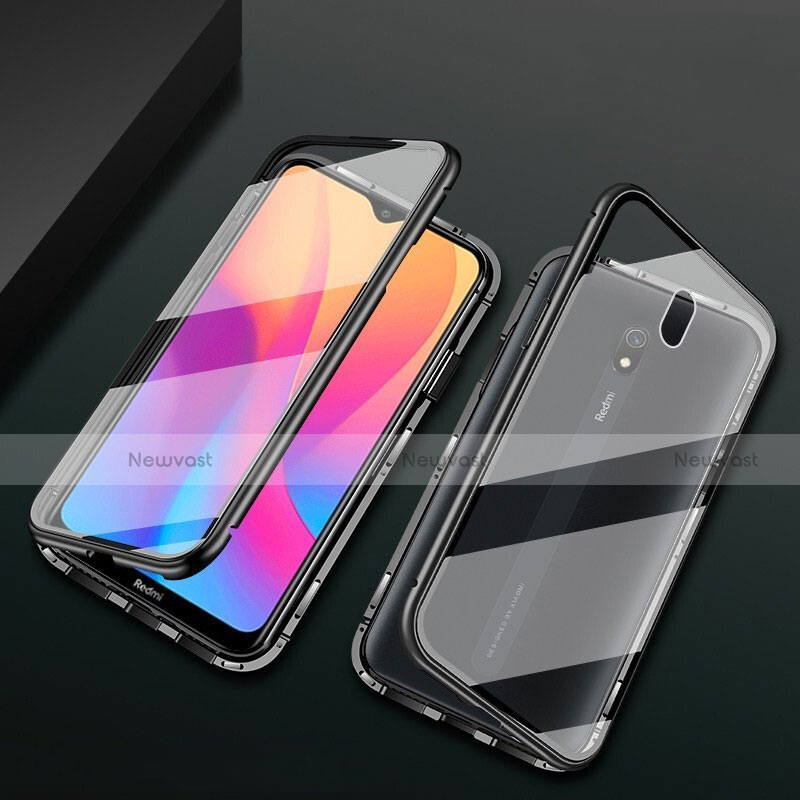 Luxury Aluminum Metal Frame Mirror Cover Case 360 Degrees for Xiaomi Redmi 8A Black