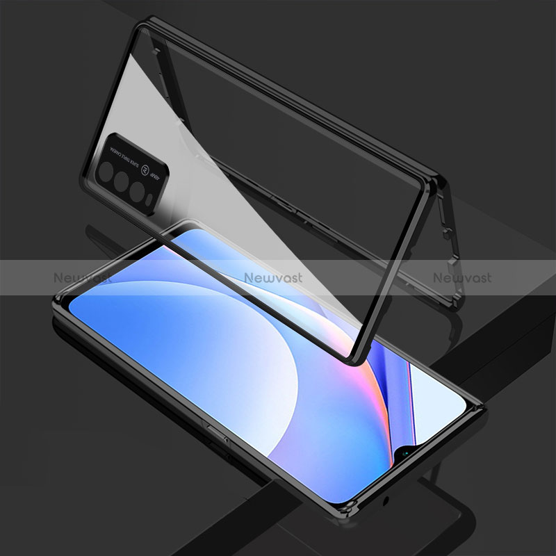 Luxury Aluminum Metal Frame Mirror Cover Case 360 Degrees for Xiaomi Redmi 9T 4G Black