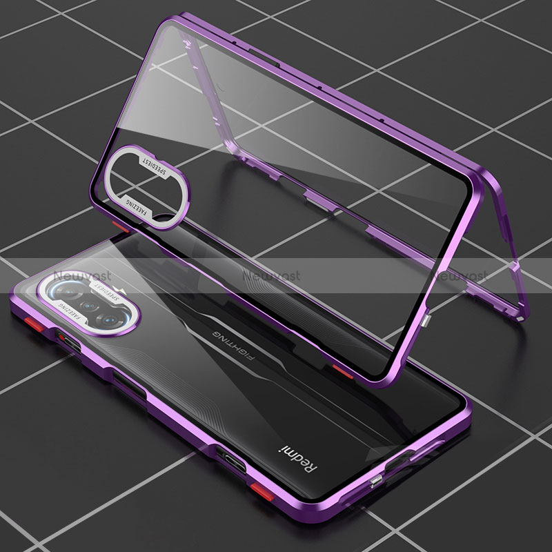 Luxury Aluminum Metal Frame Mirror Cover Case 360 Degrees for Xiaomi Redmi K40 Gaming 5G Purple