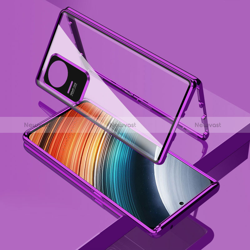 Luxury Aluminum Metal Frame Mirror Cover Case 360 Degrees for Xiaomi Redmi K50 5G Purple