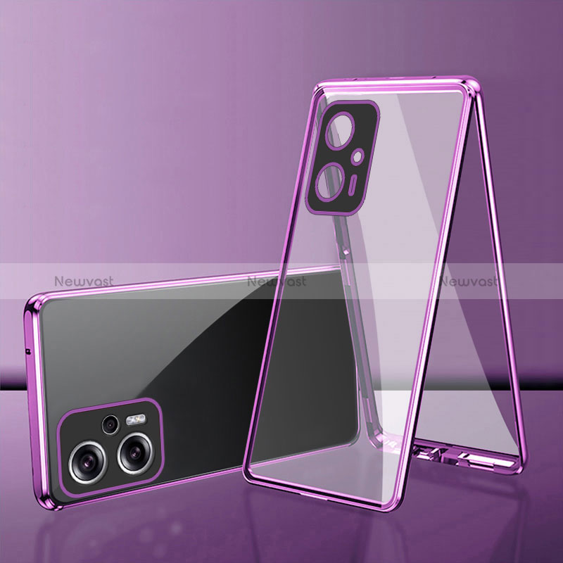 Luxury Aluminum Metal Frame Mirror Cover Case 360 Degrees for Xiaomi Redmi K50i 5G Purple