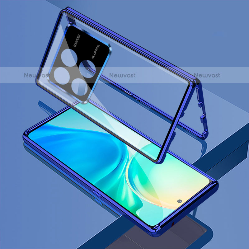 Luxury Aluminum Metal Frame Mirror Cover Case 360 Degrees for Xiaomi Redmi K70E 5G Blue