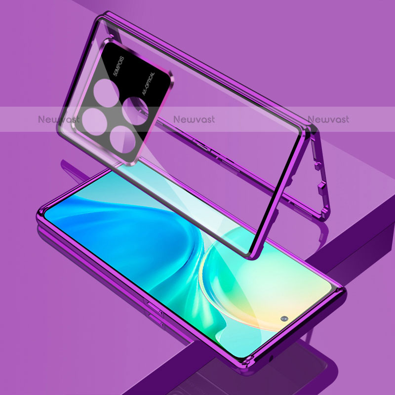 Luxury Aluminum Metal Frame Mirror Cover Case 360 Degrees for Xiaomi Redmi K70E 5G Purple