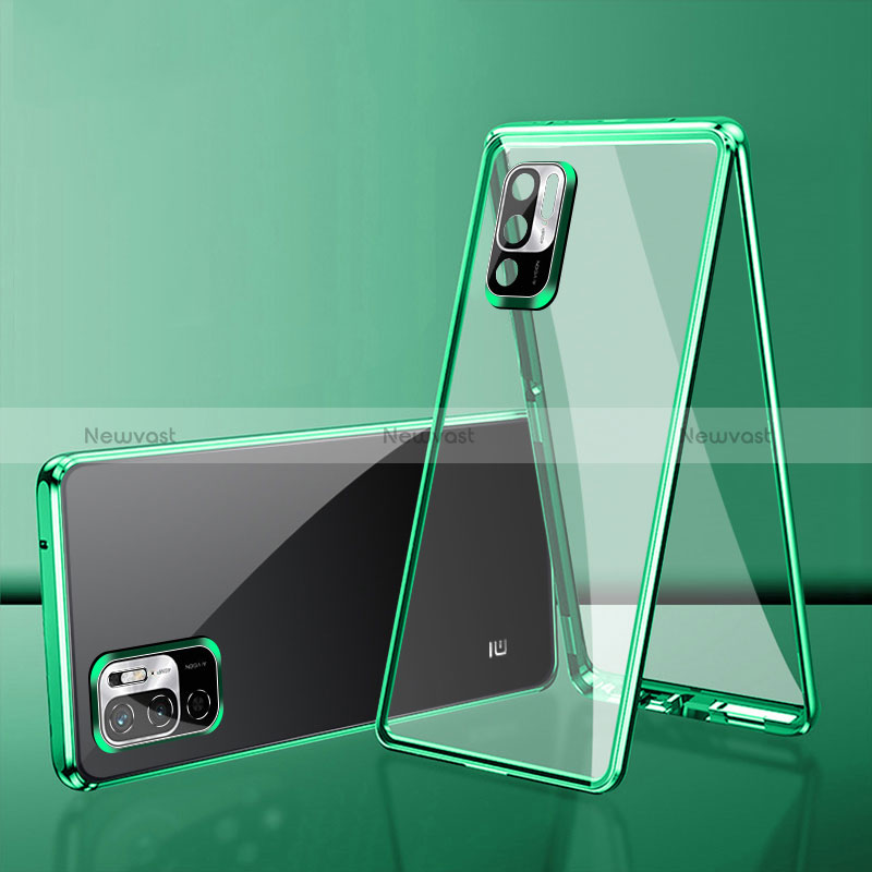 Luxury Aluminum Metal Frame Mirror Cover Case 360 Degrees for Xiaomi Redmi Note 10T 5G Green