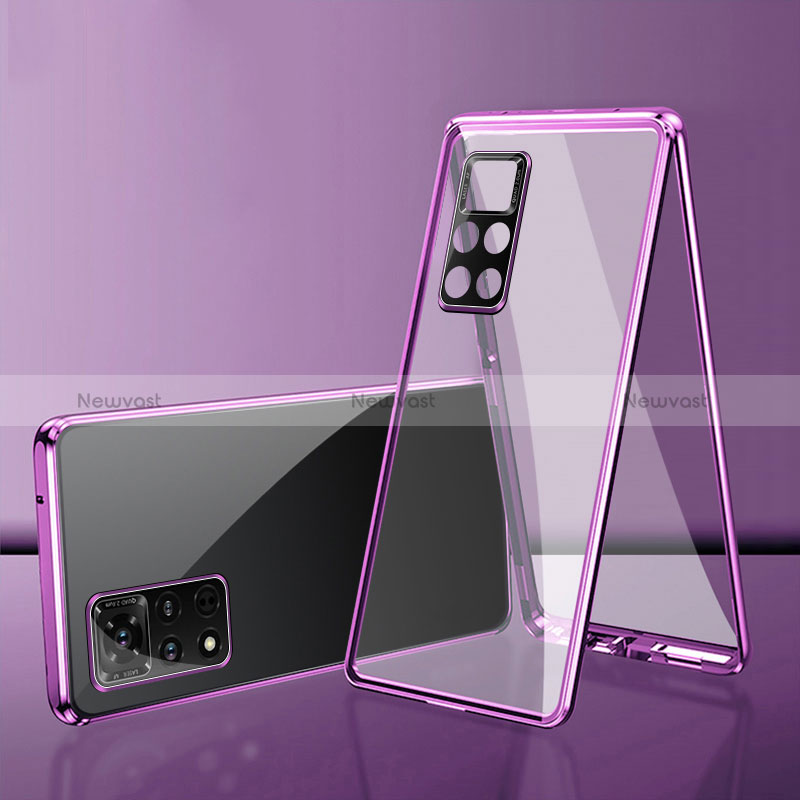 Luxury Aluminum Metal Frame Mirror Cover Case 360 Degrees for Xiaomi Redmi Note 11 Pro 5G Purple