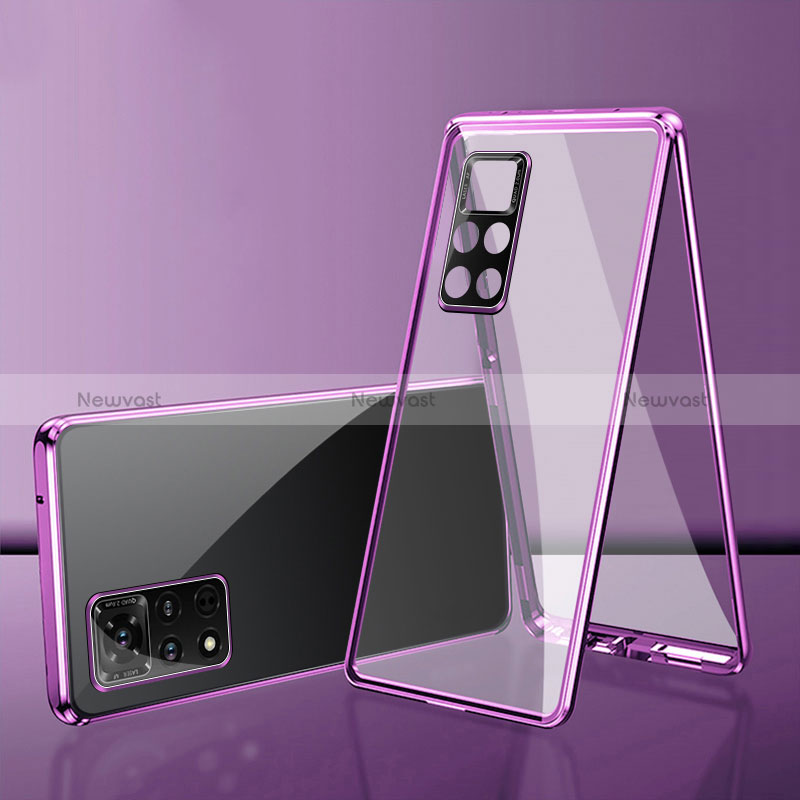 Luxury Aluminum Metal Frame Mirror Cover Case 360 Degrees for Xiaomi Redmi Note 11S 4G Purple