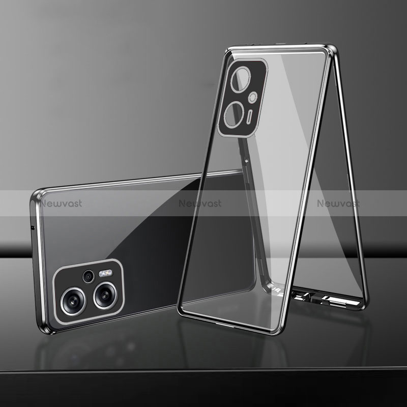 Luxury Aluminum Metal Frame Mirror Cover Case 360 Degrees for Xiaomi Redmi Note 11T Pro 5G Black