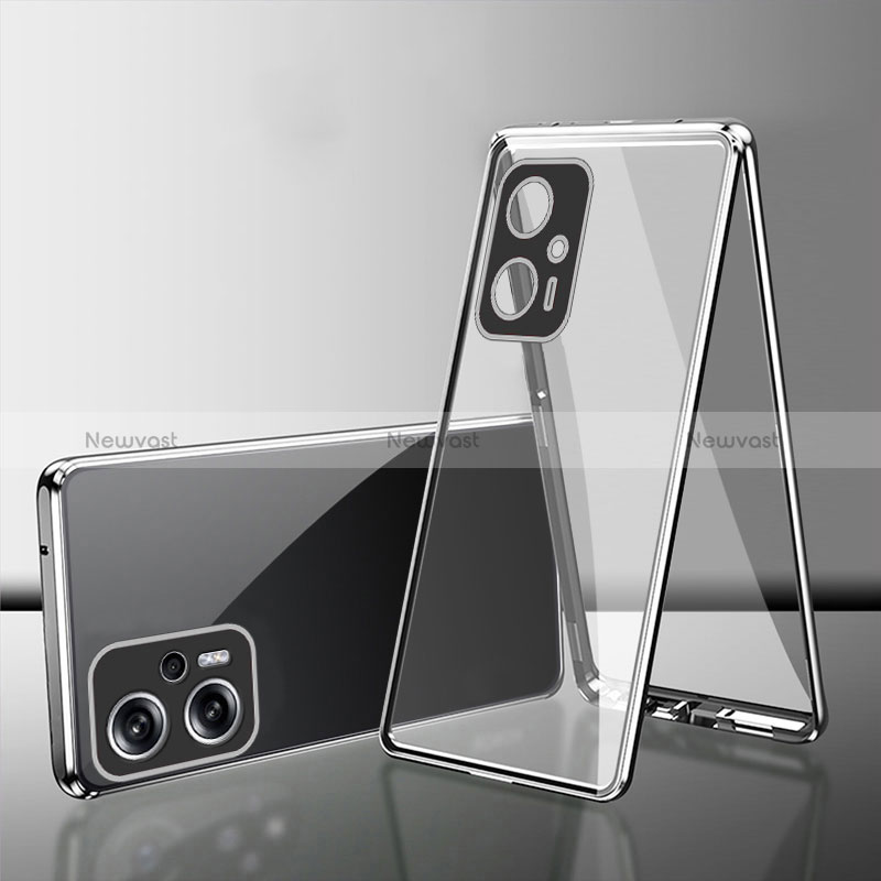 Luxury Aluminum Metal Frame Mirror Cover Case 360 Degrees for Xiaomi Redmi Note 11T Pro 5G Silver