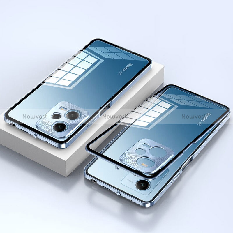 Luxury Aluminum Metal Frame Mirror Cover Case 360 Degrees for Xiaomi Redmi Note 12 Explorer Blue