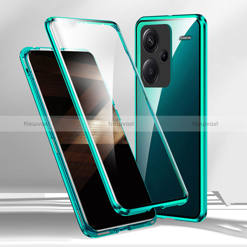 Luxury Aluminum Metal Frame Mirror Cover Case 360 Degrees for Xiaomi Redmi Note 13 Pro+ Plus 5G Green