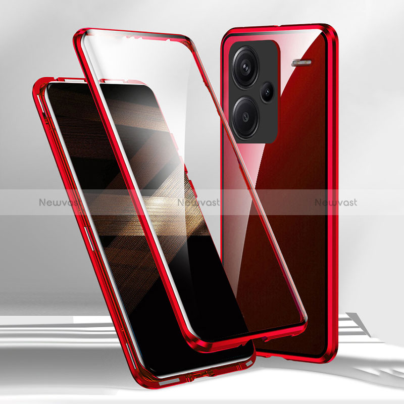 Luxury Aluminum Metal Frame Mirror Cover Case 360 Degrees for Xiaomi Redmi Note 13 Pro+ Plus 5G Red