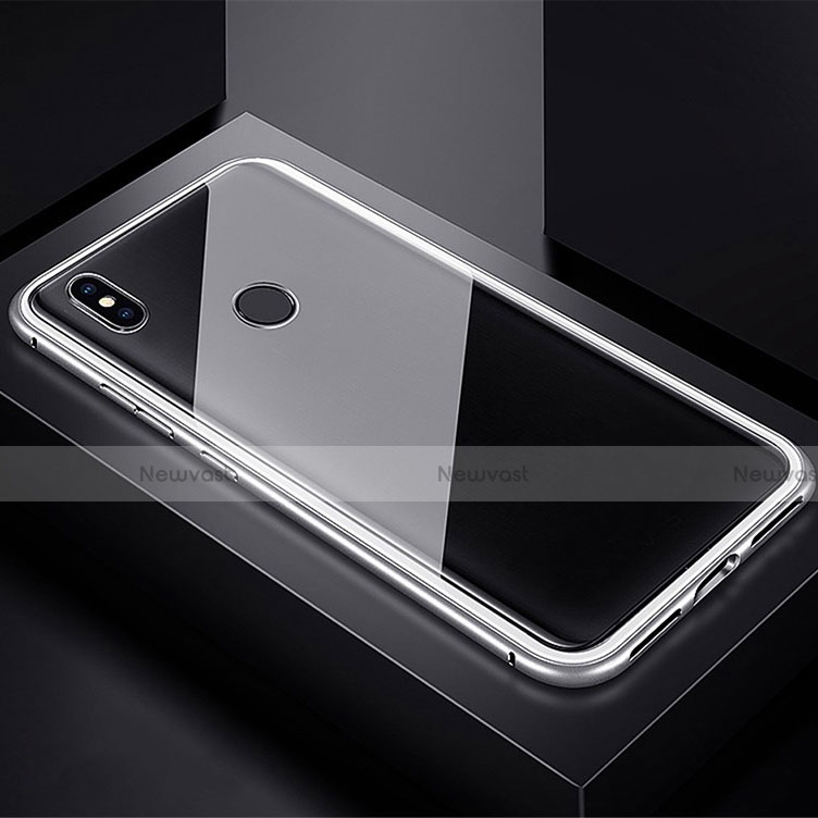 Luxury Aluminum Metal Frame Mirror Cover Case 360 Degrees for Xiaomi Redmi Note 7 Pro Silver