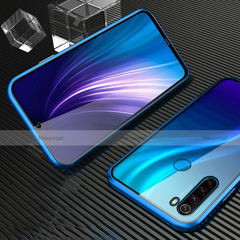 Luxury Aluminum Metal Frame Mirror Cover Case 360 Degrees for Xiaomi Redmi Note 8 (2021) Blue