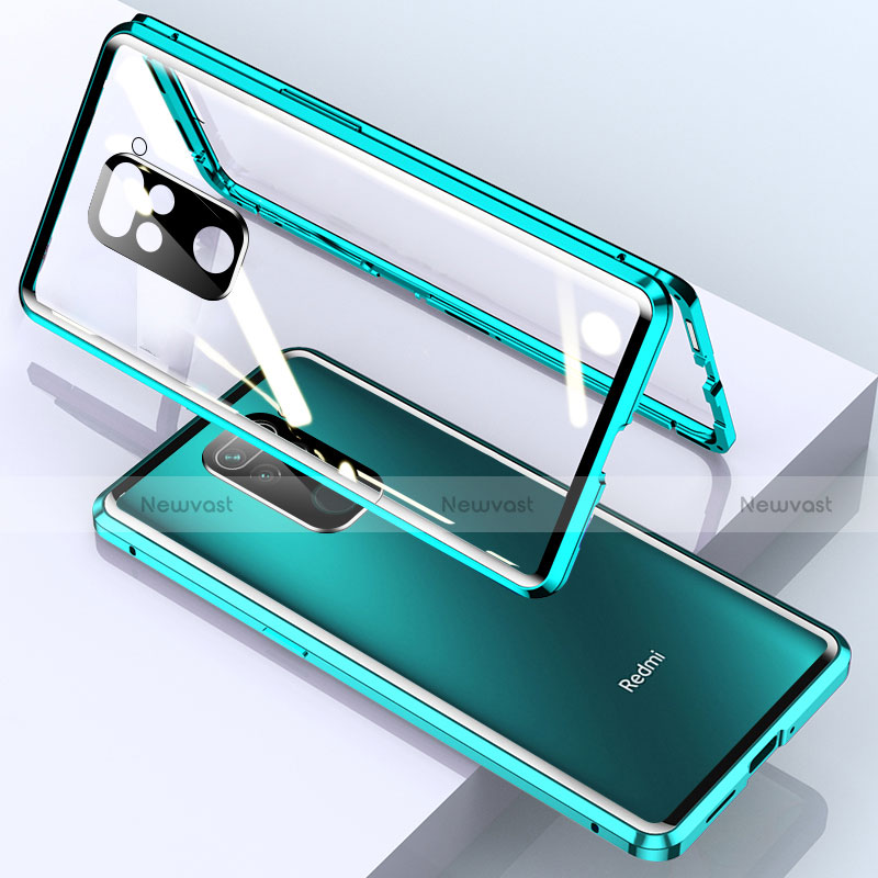 Luxury Aluminum Metal Frame Mirror Cover Case 360 Degrees for Xiaomi Redmi Note 9 Cyan