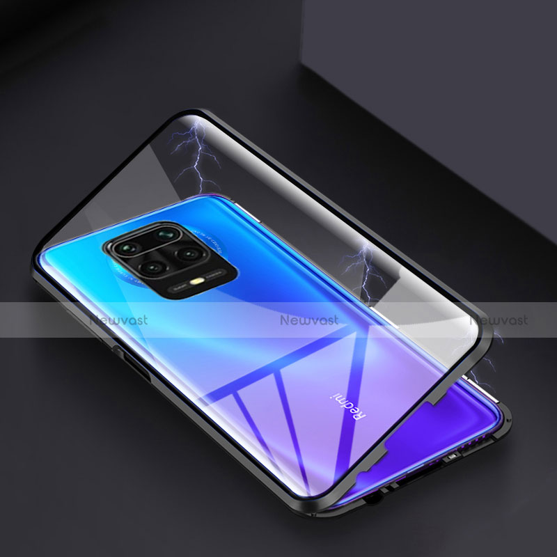 Luxury Aluminum Metal Frame Mirror Cover Case 360 Degrees for Xiaomi Redmi Note 9 Pro Black