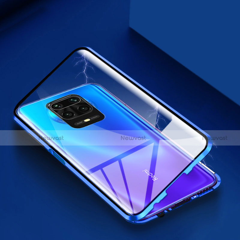 Luxury Aluminum Metal Frame Mirror Cover Case 360 Degrees for Xiaomi Redmi Note 9 Pro Blue